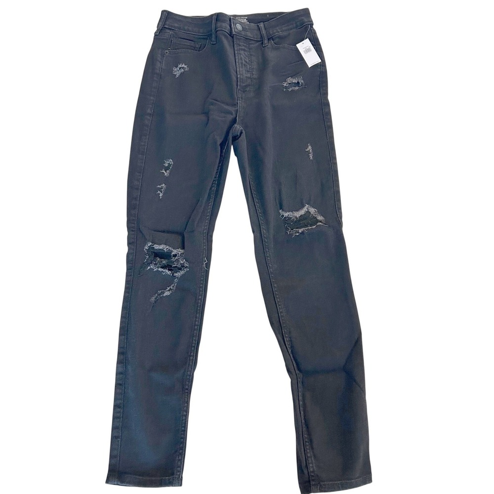 Old Navy Rockstar Super Skinny Jeans Black Extra High Rise Distressed Size 6